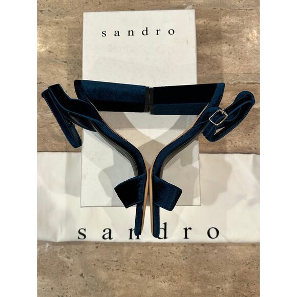 NEW Sandro Adrianne Velvet Block Heels In Turquoise size 36 - Picture 6 of 9